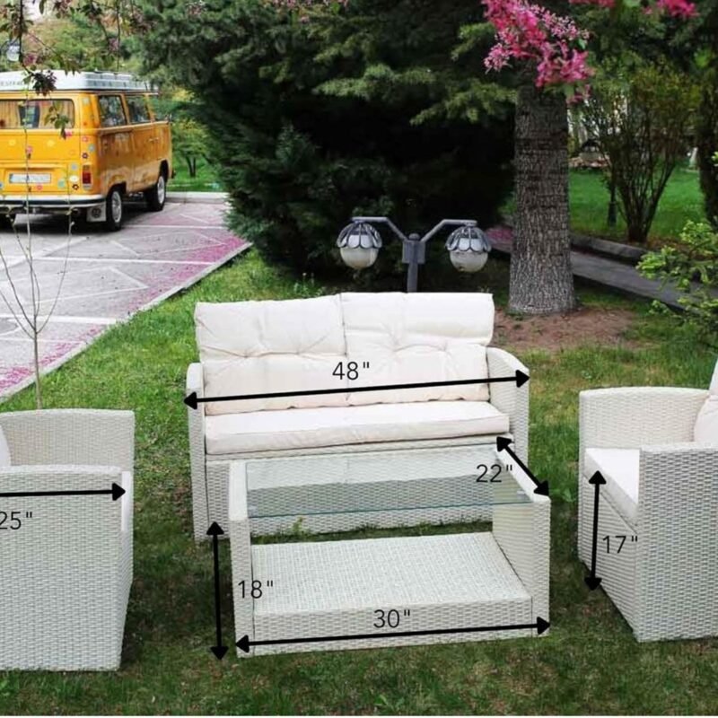 DEVOKO 4PCS Patio Wicker Furniture Set (Grey & Cream) - Image 5