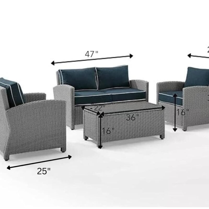 DEVOKO 4PCS Patio Wicker Furniture Set with Silver Grey Rattan Chairs and Navy Blue Cushions - Image 2