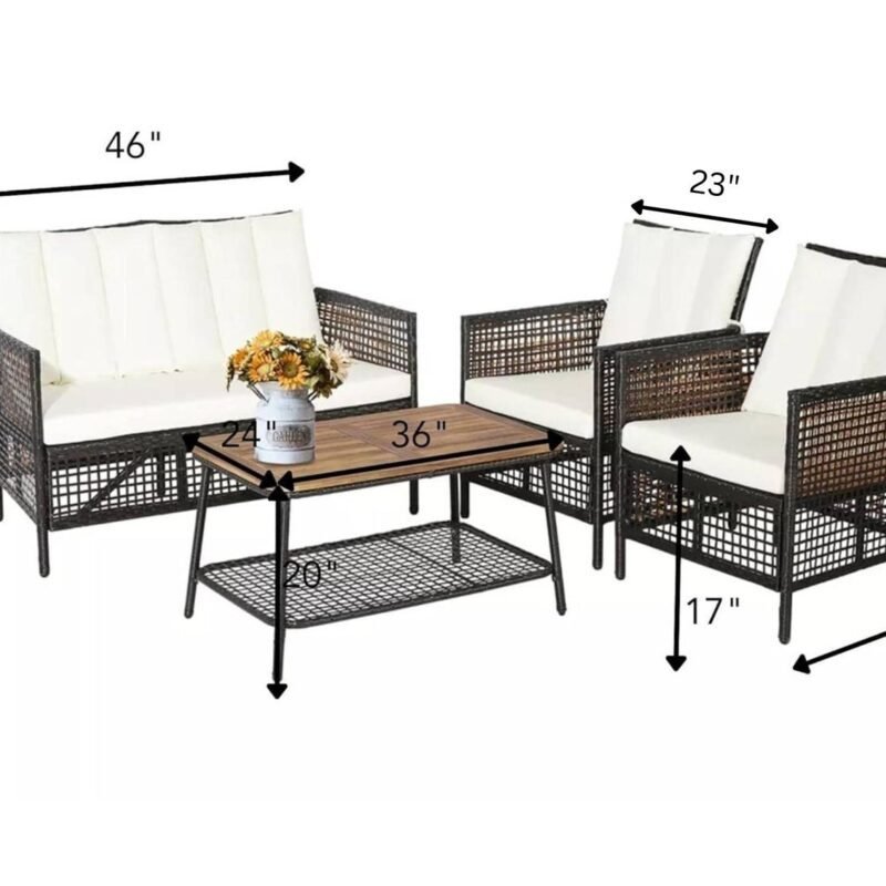 DEVOKO 4PCS Wicker Patio Furniture Set (Dark Brown & Off-white) - Image 2