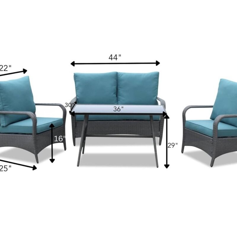 Devoko 4-Piece Outdoor Wicker Sofa Set with Center Table (Grey & Sky-blue) - Image 2