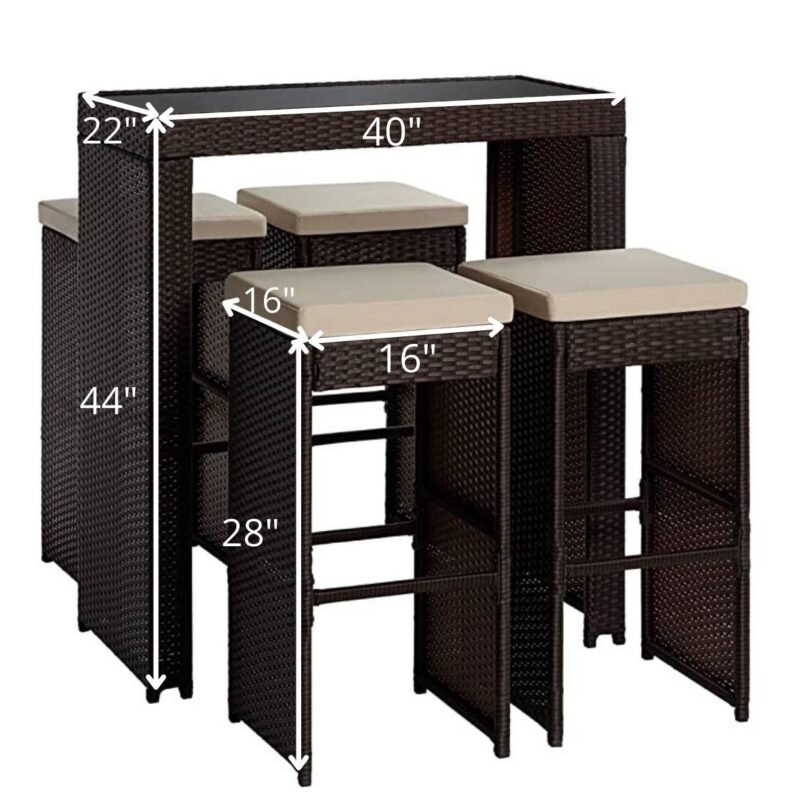 5-Piece Rattan Wicker Bar Set for Outdoor Dining - Image 2