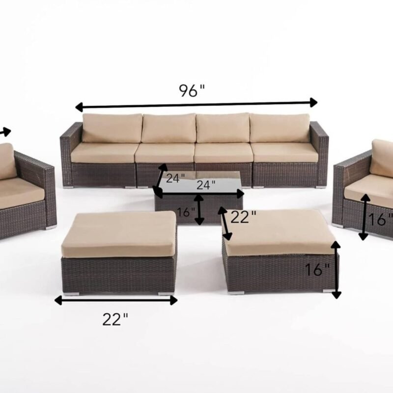 DEVOKO Outdoor Sectional Sofa Set (Dark Brown/Cream) - Image 2