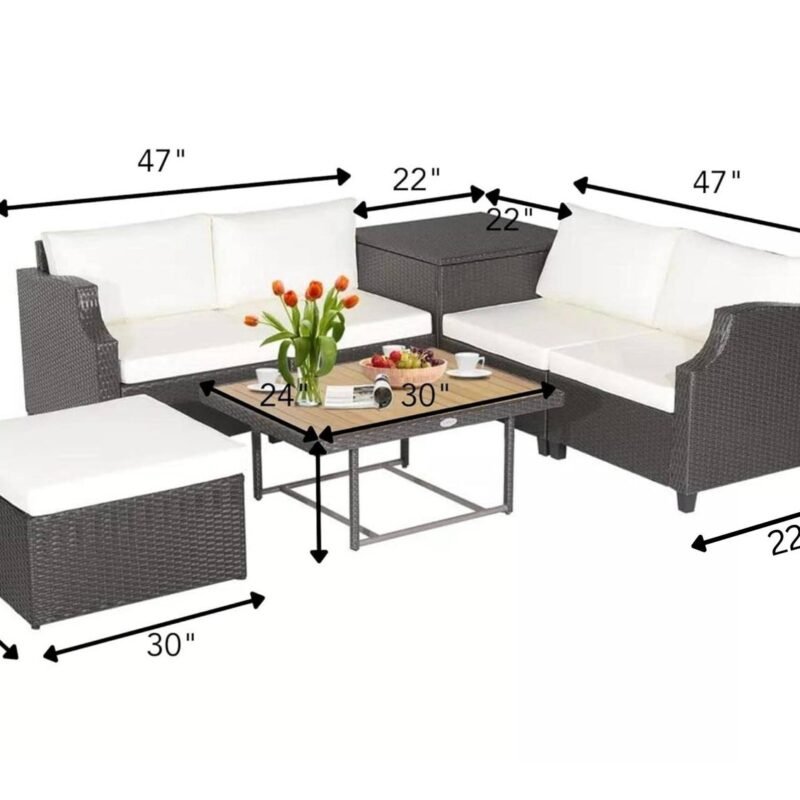 DEVOKO 5 Piece Wicker Patio Furniture Set (Dark Brown/Off-White) - Image 2
