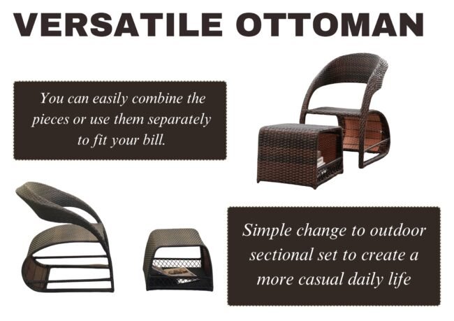 5-Piece Outdoor Wicker Patio Furniture Set with Ottomans & Table (Dark Brown) - Image 6