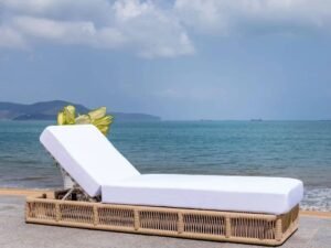 DEVOKO Beige Rope Sun Lounger (White Cushion)