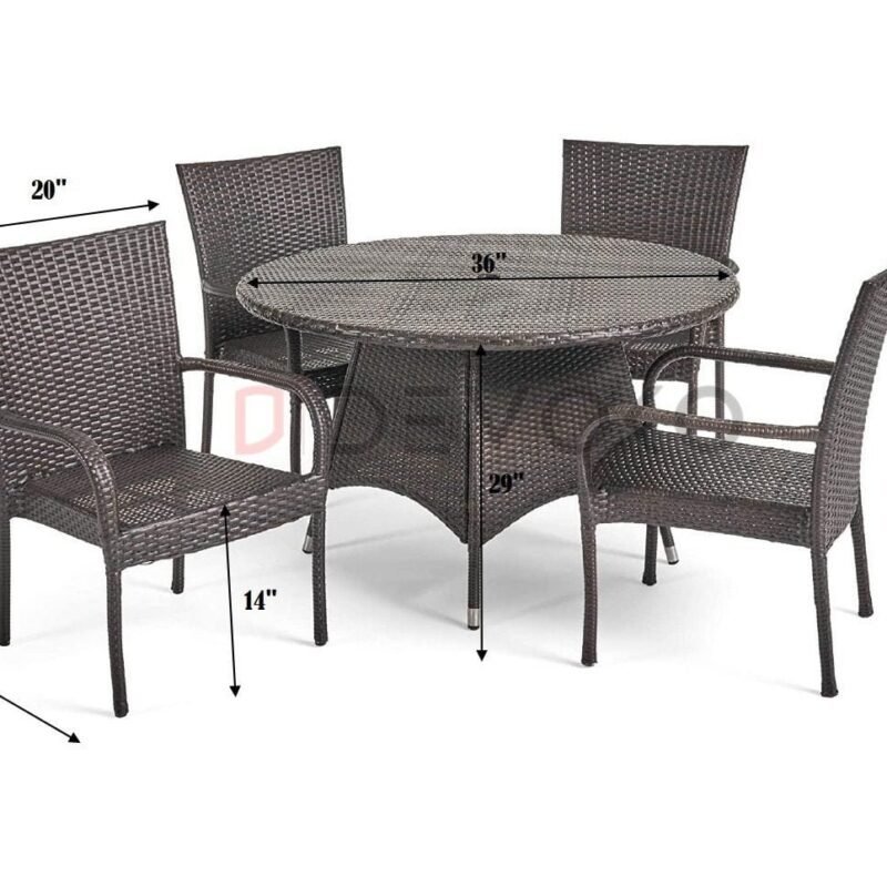 5-Piece Patio Dining Set, 4 Seats + 1 Round Table (Dark Brown) - Image 2