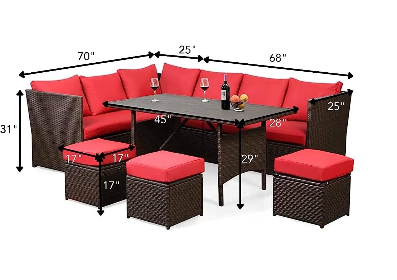 DEVOKO 6-Piece Wicker Patio Furniture Set (Dark Brown & Red) - Image 2