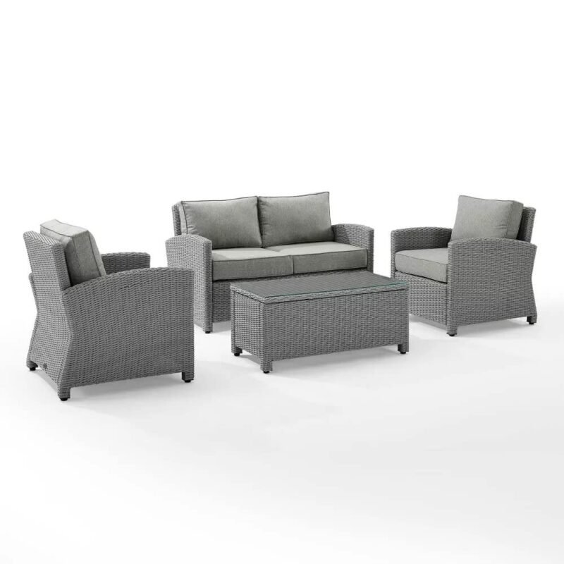 Devoko 4PCS Patio Wicker Furniture Set with Center Table, Silver Grey Rattan Chairs, and Grey Cushions for Outdoor Living - Image 3
