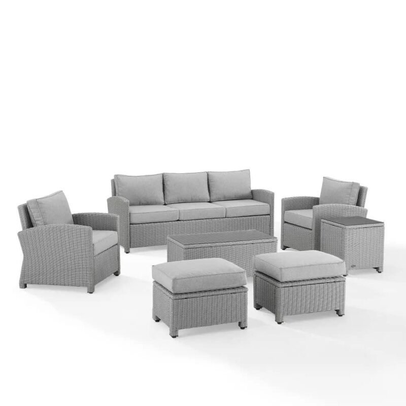 DEVOKO 7Pcs Outdoor Wicker Sectional Patio Furniture Set (Silver/Grey) - Image 3