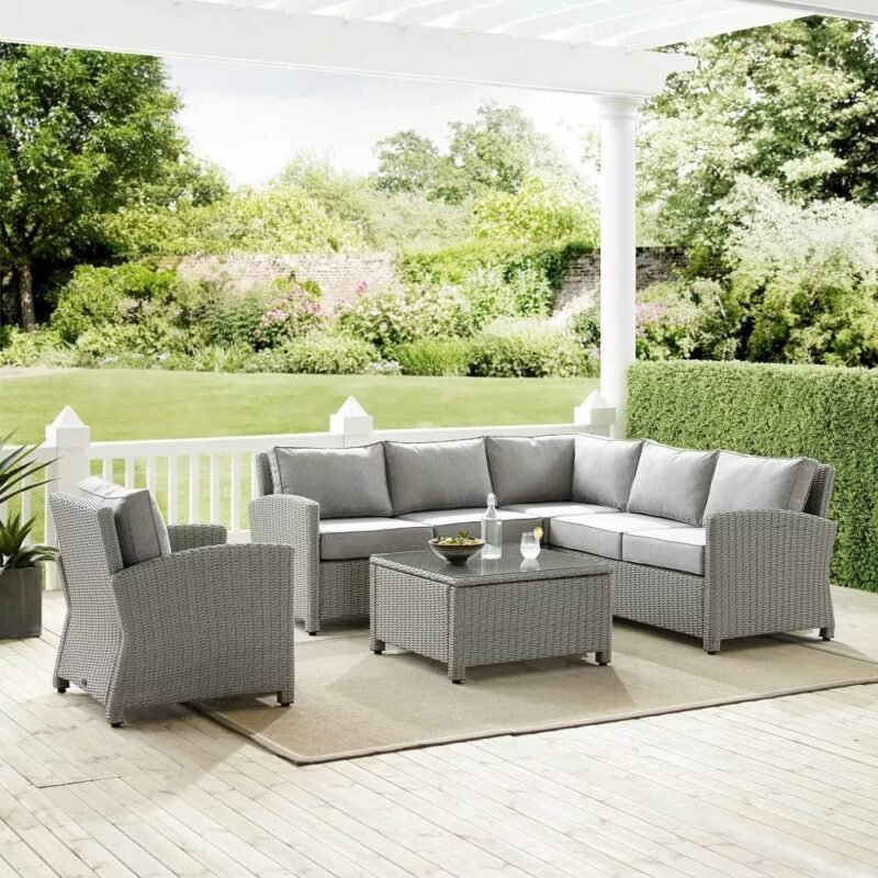 DEVOKO 4-Piece Silver Outdoor Sectional Sofa Set - Image 3