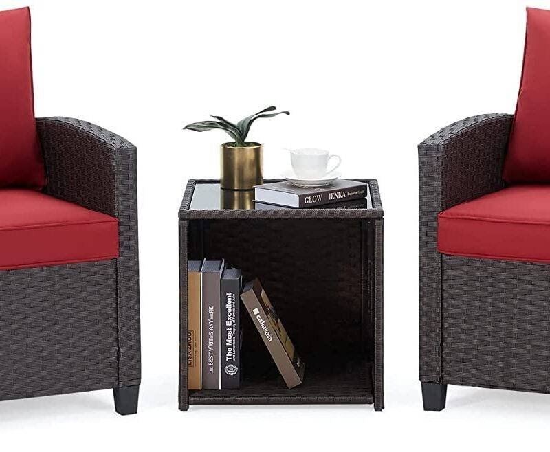 DEVOKO 3PCS Rattan Conversation Set (Dark Brown & Red) - Image 4