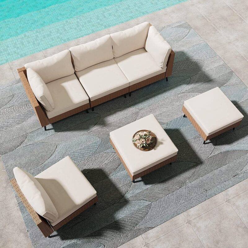 DEVOKO Outdoor Sectional Sofa Set (Beige & Off-white) - Image 3