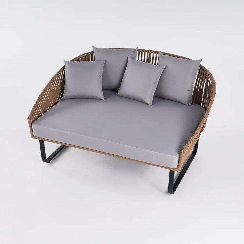 DEVOKO Outdoor Wicker Daybed Set (Beige/Grey) - Image 3