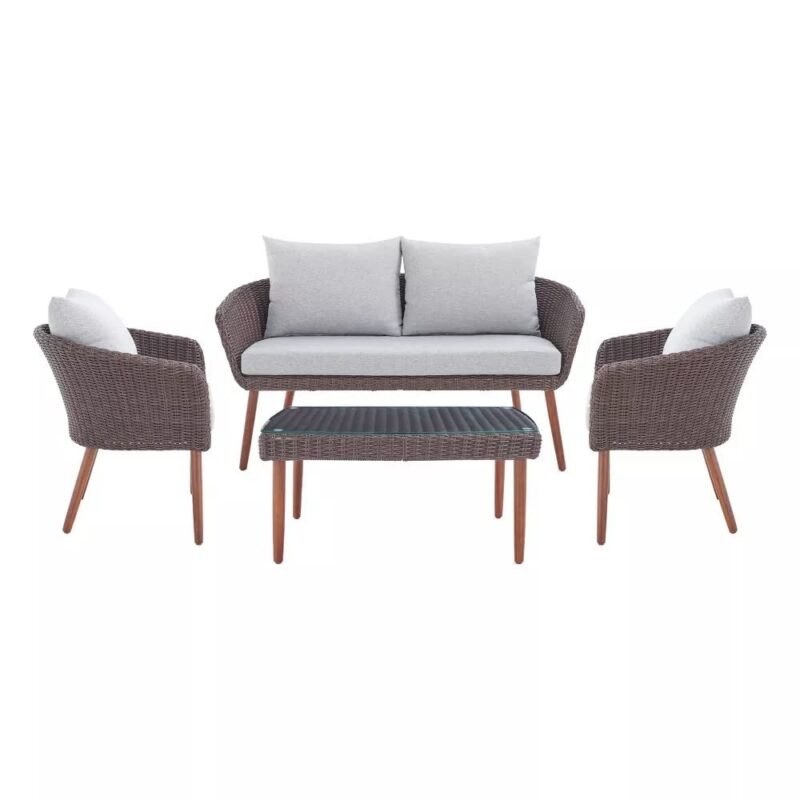 DEVOKO 4 Piece Waterproof Patio Furniture Set (Dark Brown/Grey) - Image 3