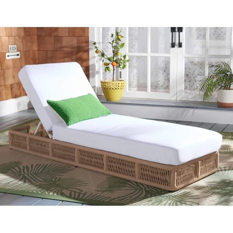 DEVOKO Beige Rope Sun Lounger (White Cushion) - Image 3