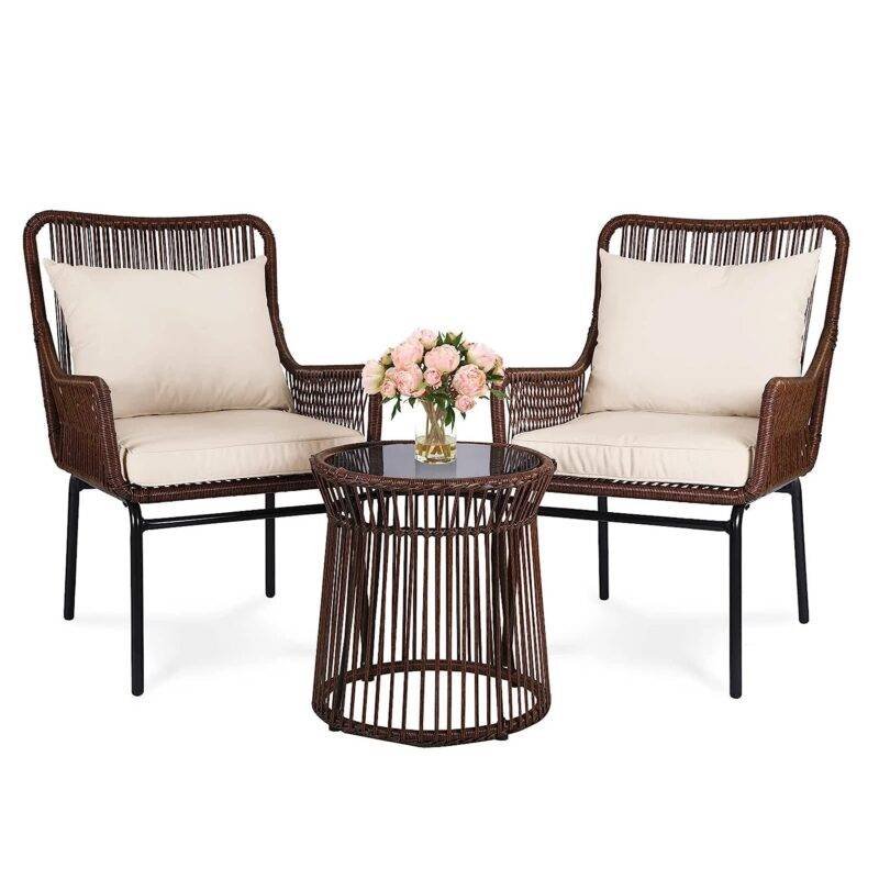 3 Piece Patio Set (Dark Brown Rope & Cream Cushions) - Image 2