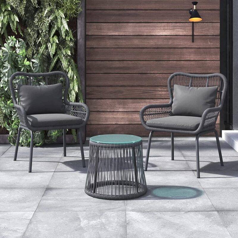 Devoko Dark Gray Rope Chair and Table Set - Garden/Balcony - Image 3