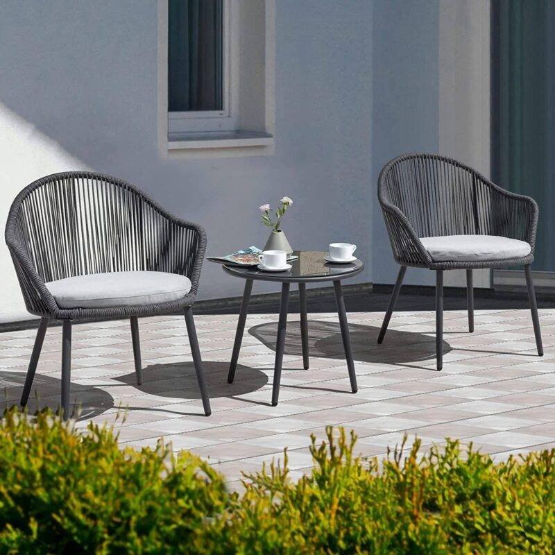 Outdoor Rope Seating Set - 2 Chairs 1 Table - Dark Grey/Grey - Image 2