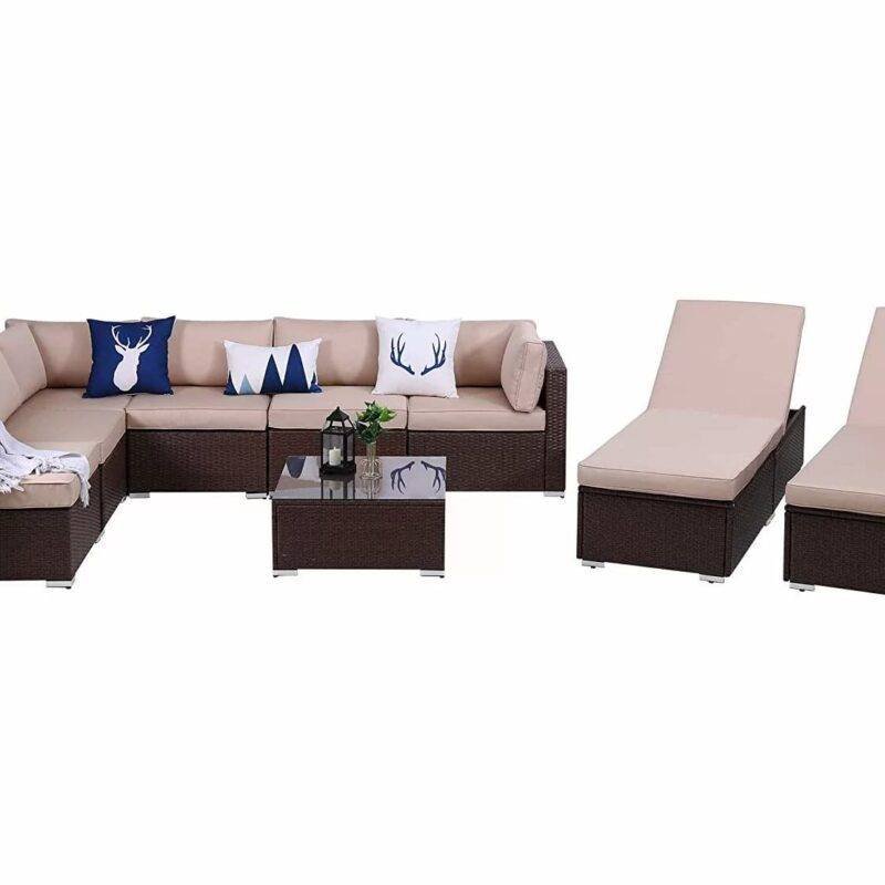 Outdoor Lounge Set with Cushions (Dark Brown/Cream) - Image 4