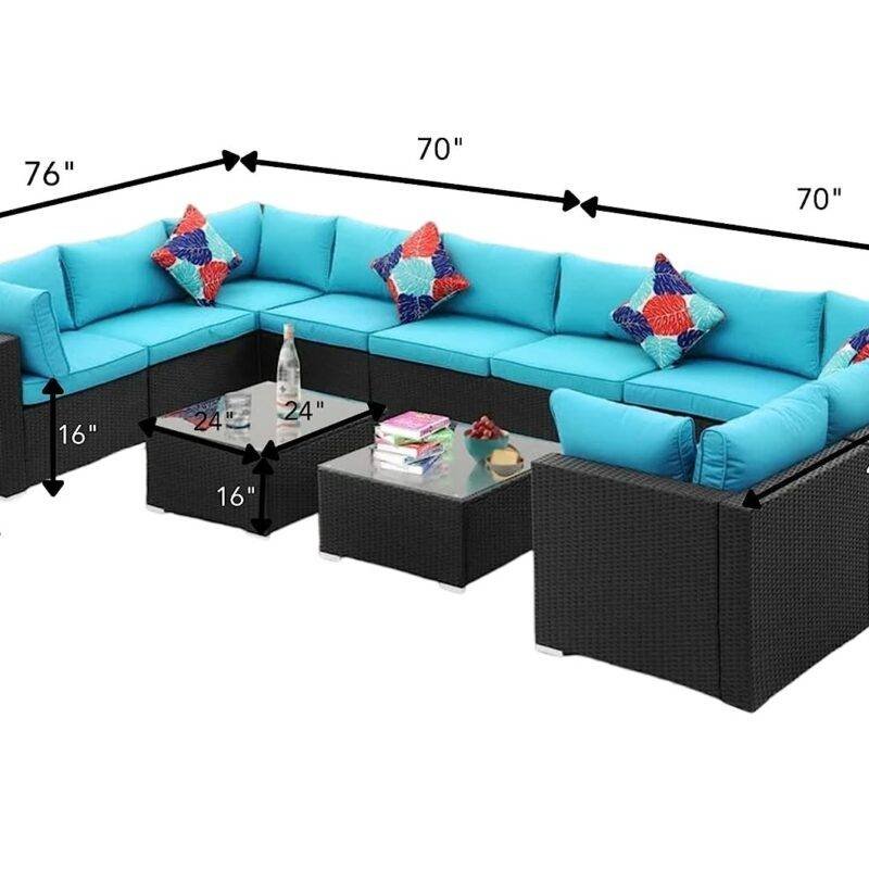 6-Piece Outdoor Wicker Set (Black/Sky-blue) - Image 2