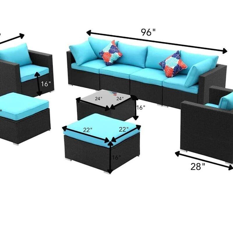 6-Piece Outdoor Conversation Set (Black/Sky Blue) - Image 2
