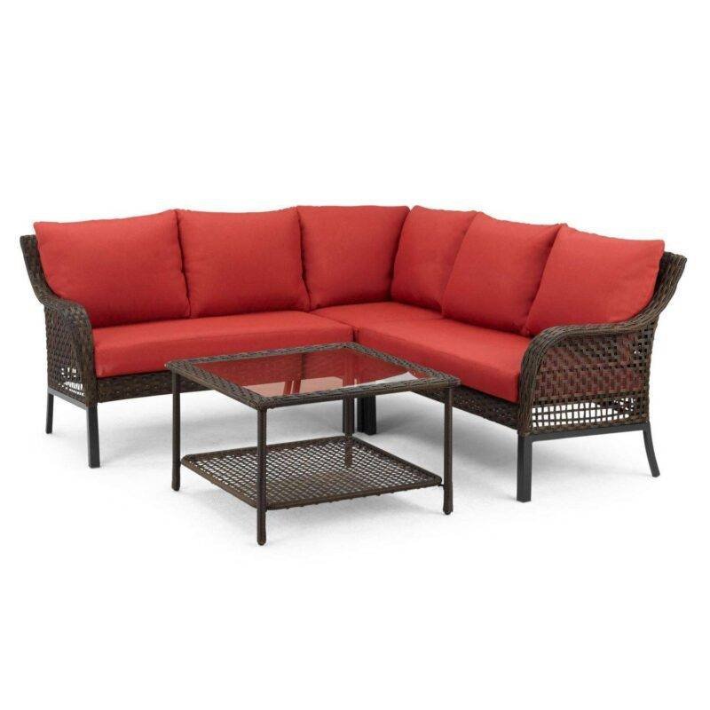 DEVOVO Patio Sets L Shape Sectional Sofa (Dark Brown/Red) - Image 3