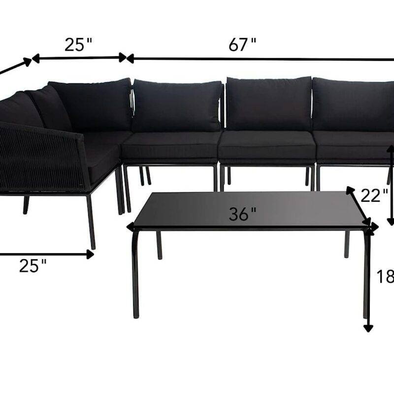 DEVOKO Rope L Shape Sofa Set 3-Pcs (Black) - Image 2