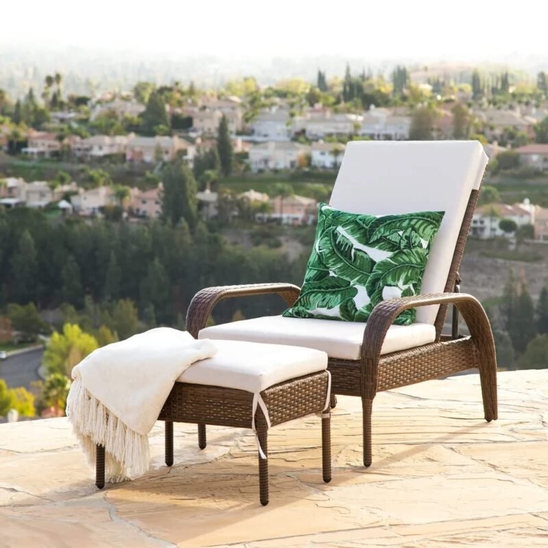 DEVOKO Patio Lounger Chair with Ottoman - Brown/White - Image 6