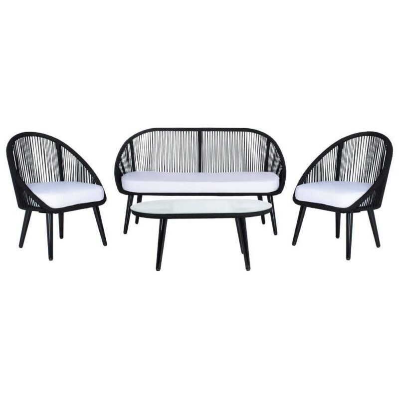 DEVOKO 4-Seater Sofa Set: Outdoor/Indoor (Black & White) - Image 2