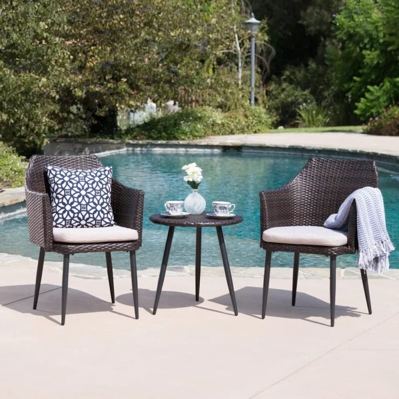 Devoko 3-Piece Rattan Patio Furniture Set (Dark Brown/Off-white) - Image 5
