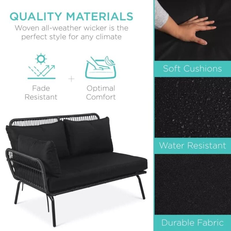 Devoko L-Shaped Patio Conversation Sofa Set with Thick Cushions & Side Table (Black) - Image 3