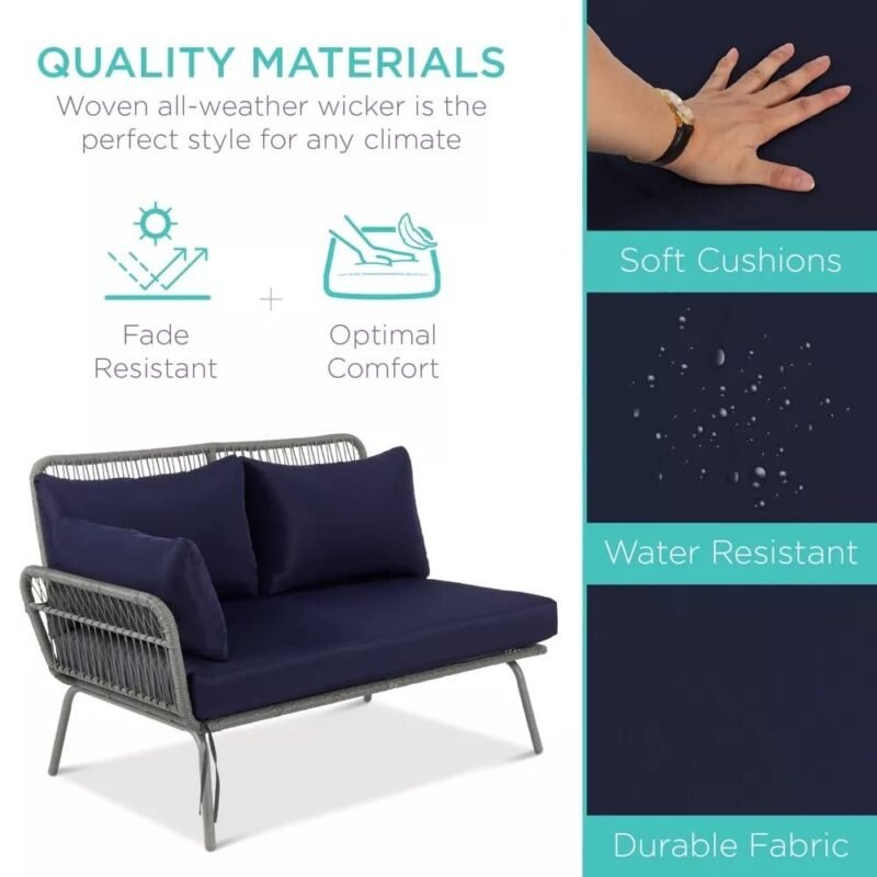 DEVOKO L-Shaped Outdoor Sofa Set with Rope Woven Design - Grey & Navy-blue - Image 3