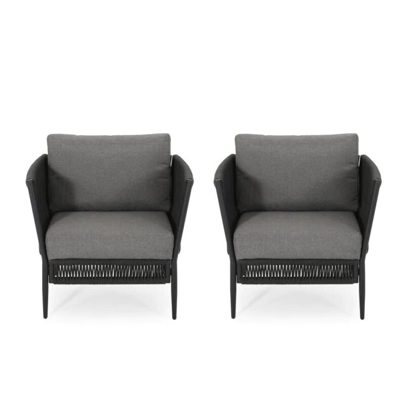 DEVOKO 2-Seater Rope Weave Patio Set (Black/Grey) - Image 2