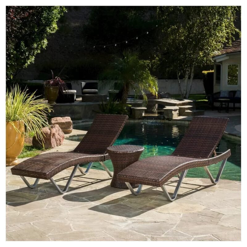 DEVOKO Outdoor Lounge Chairs & Table Set (Dark Brown) - Image 3
