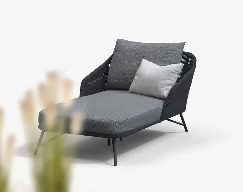 Grey Rope Daybed Set: Outdoor Patio Round Sofa, Side Table, Sun Lounger - Image 2