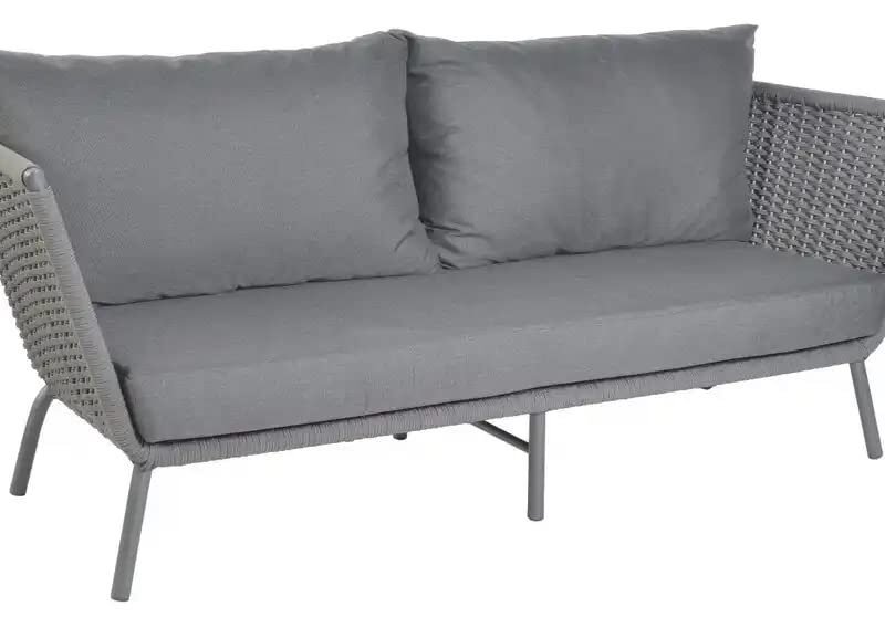 DEVOKO 5-Piece Outdoor Patio Sofa Set with Cushion and 2 Wooden Center Tables (Dark Grey) - Image 2
