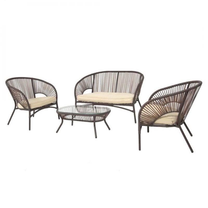 Devoko 4-Piece Wicker Patio Furniture Set with Cushions and Table (Dark Brown) - Image 3