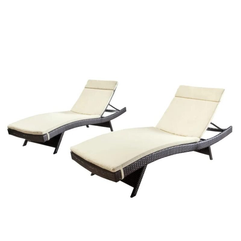 DEVOKO 2-Piece Outdoor Lounge Chair Set with Thick Cushions - Dark Brown Rattan/Cream Cushions - Image 4