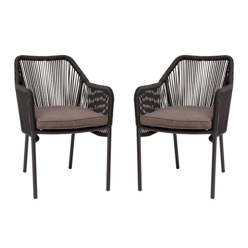 Devoko 2-Seater Rope Chair Set with Cushion (Black/Cream) - Image 2