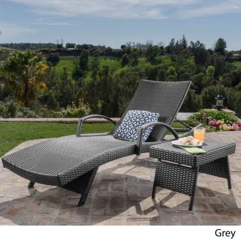 DEVOKO Dark Brown Poolside Lounger with Table - Image 5