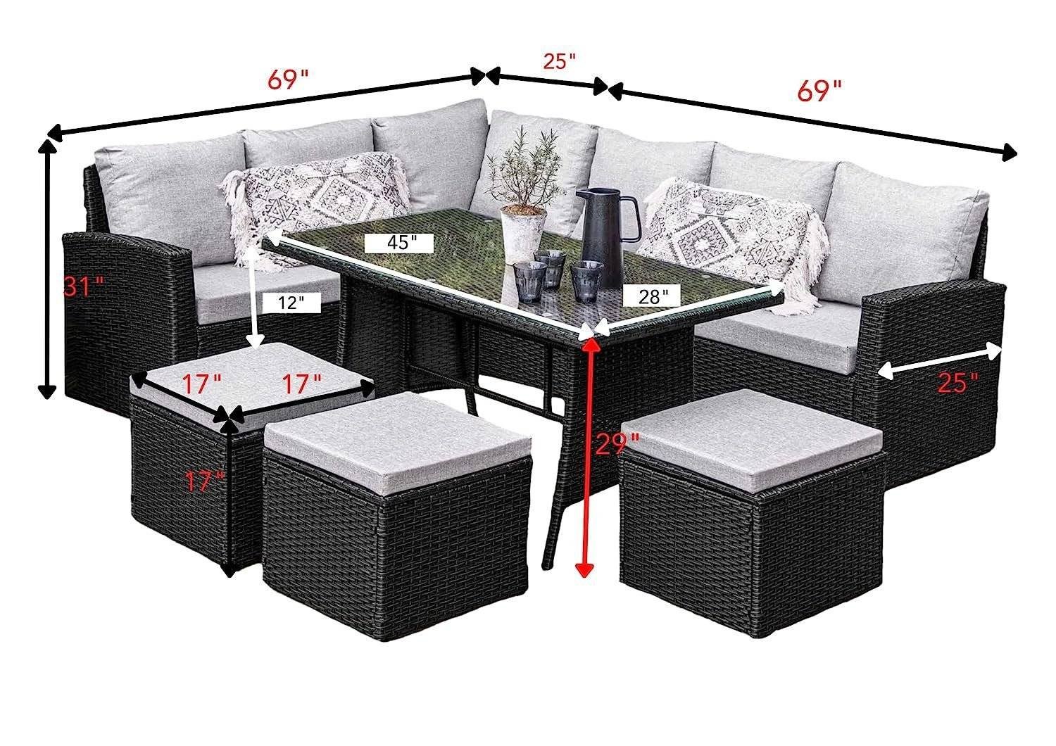 DEVOKO 6-Piece All-Weather Wicker Patio Furniture Set (Black/Grey) - Image 2