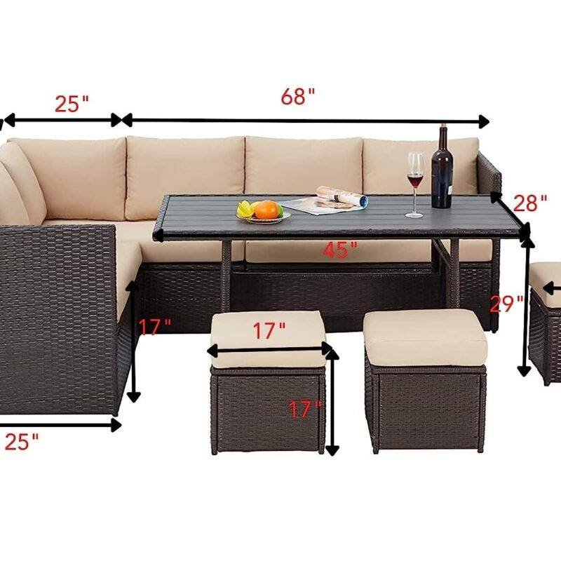 DEVOKO 6-pcs Wicker Sofa Dining Set - Dark Brown/Cream - Image 2