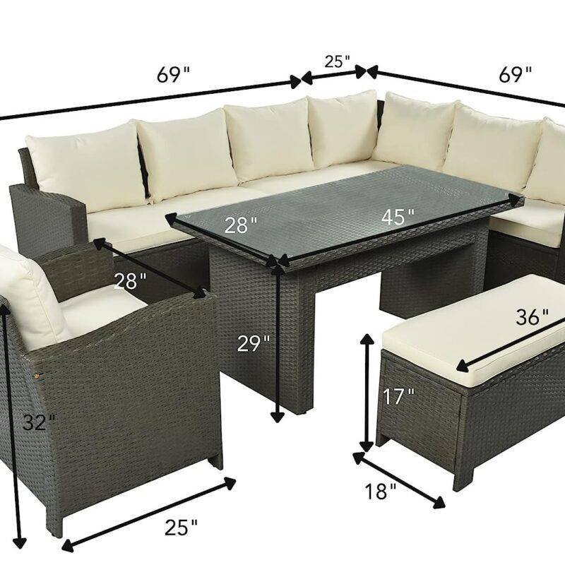 5-Piece Outdoor Patio Furniture Set with Dining Table and Chairs - Dark Brown/Cream - Image 2