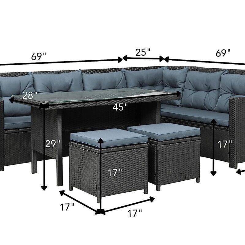 DEVOKO 6-Piece Outdoor Patio Furniture Set - Dark Brown & Cyan Blue - Image 2