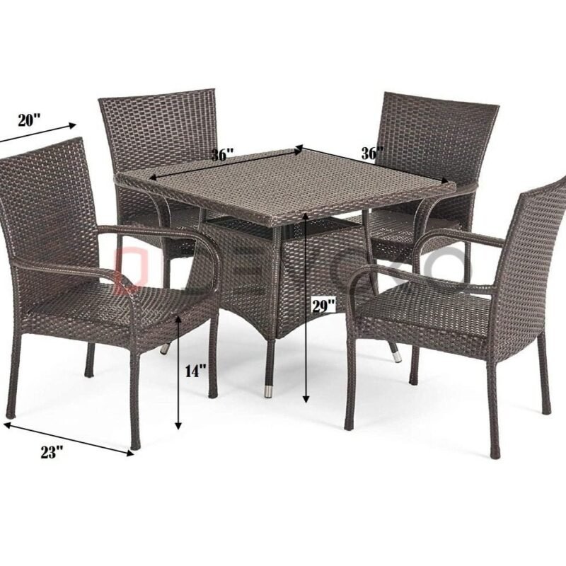 5-Piece Patio Dining Set, 4 Seats + 1 Square Table (Dark Brown) - Image 2