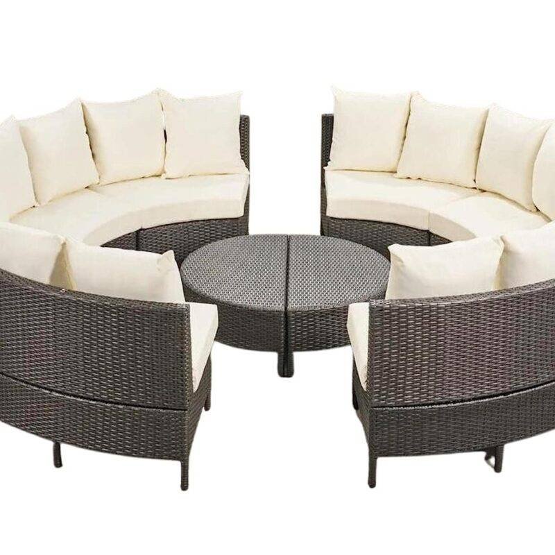 DEVOKO Oval 10PCS Patio Furniture Set (Dark Brown & Light Cream) - Image 6