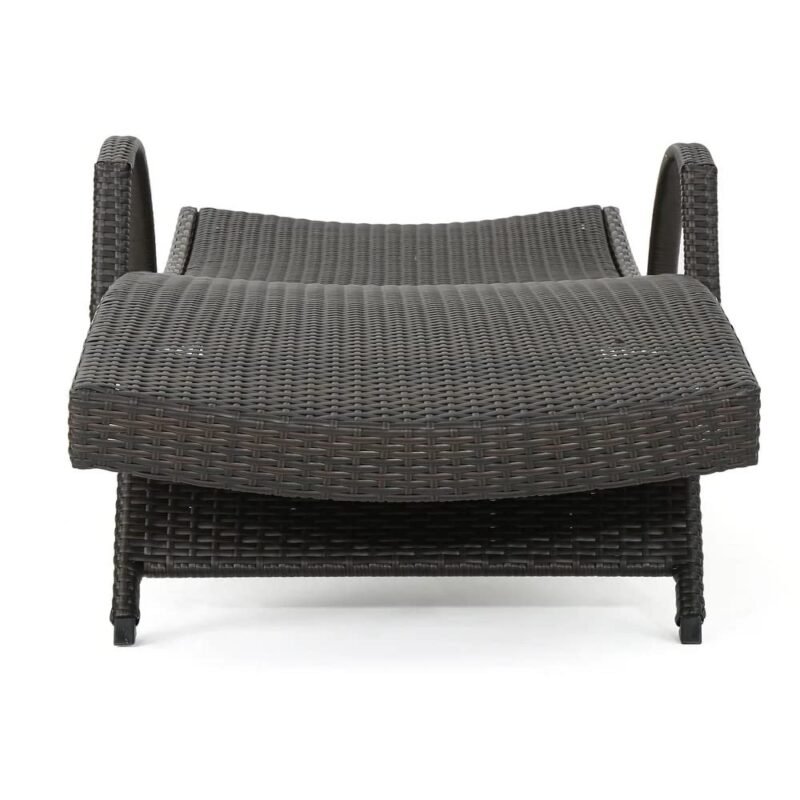 Devoko Rattan Sun Lounger Set - 2 Chairs, Dark Brown & Sky-blue - Image 3