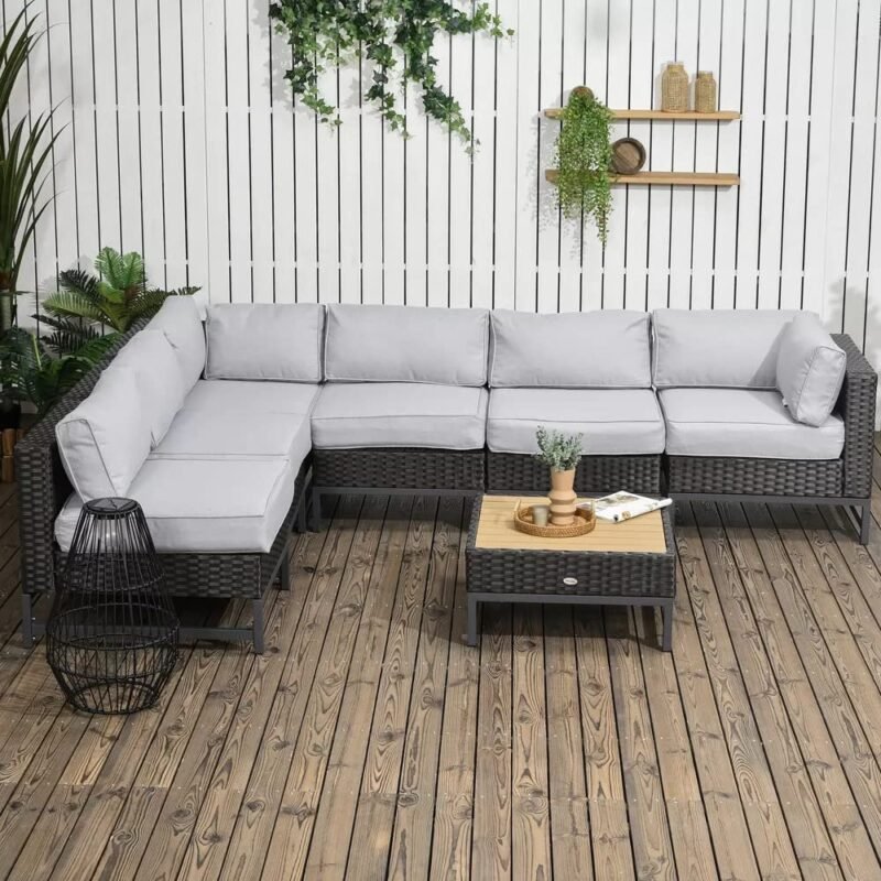 DEVOKO 5 Piece L Shape Sectional Patio Set (Black/Grey) - Image 3