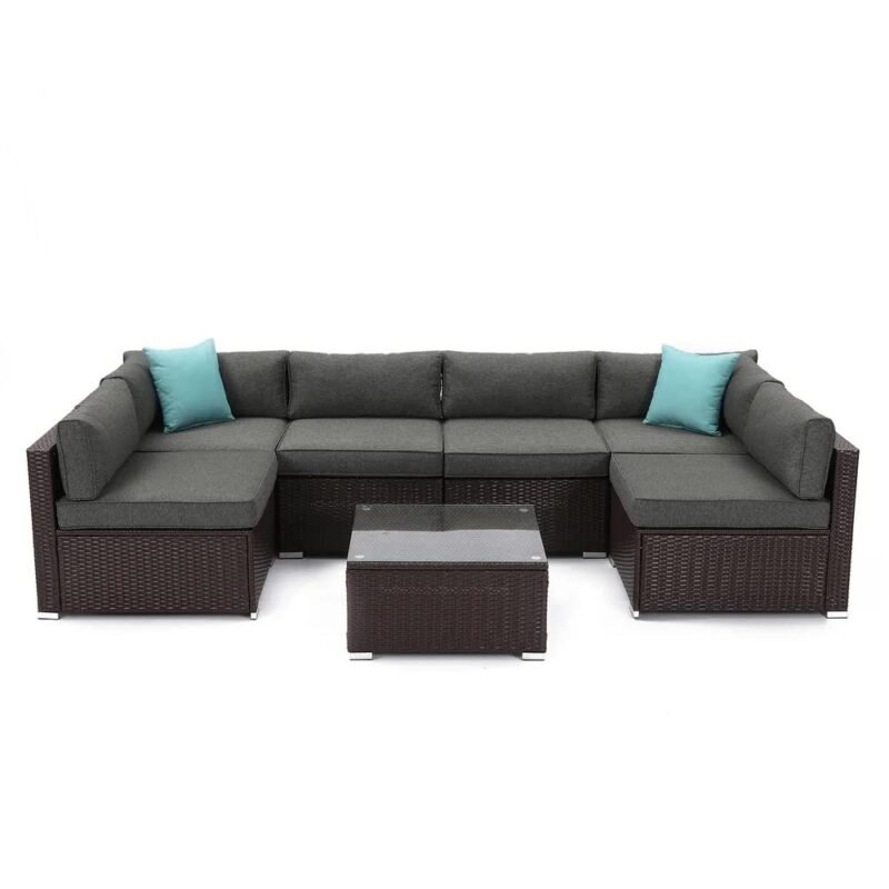 DEVOKO Garden Conversation Sofa Set (Dark Brown/Grey) - Image 3