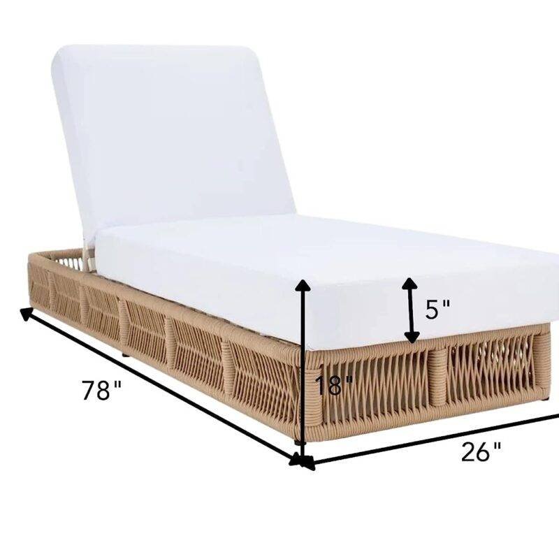 DEVOKO Beige Rope Sun Lounger (White Cushion) - Image 4